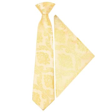 Pre Tied Gold Paisley Boys Tie and Pocket Square Set Age 4-7