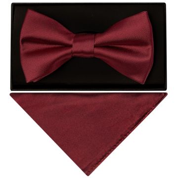Plain Burgundy Handmade Mens Bow Tie and Pocket Square Set