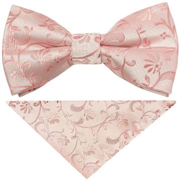 Pre Tied Rose Gold Floral Boys Bow Tie and Pocket Square Set