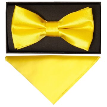 Plain Sunshine Yellow Handmade Mens Bow Tie and Pocket Square Set