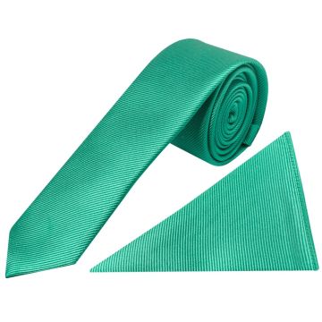 Emerald Green Silk Twill Skinny Mens Tie and Pocket Square Set