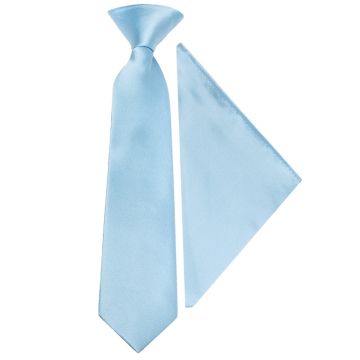 Pre Tied Sky Blue Satin Boys Tie and Pocket Square Set Age 4-7