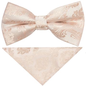 Pre Tied Nude Paisley Boys Bow Tie and Pocket Square
