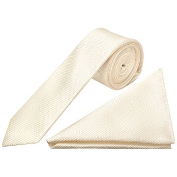 Ivory Diamond Skinny Men's Tie and Pocket Square Set