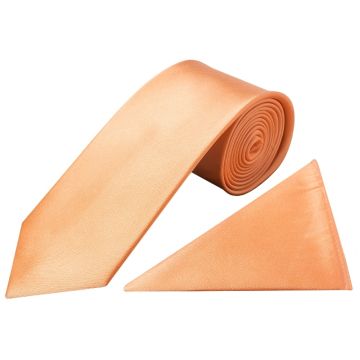 Plain Peach Satin Silk Classic Men's Tie and Pocket Square Set