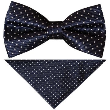 Pre Tied Navy Polka Dot Boys Bow Tie and Pocket Square Set
