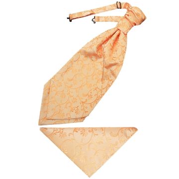 Peach Floral Men's Cravat Tie and Pocket Square Set