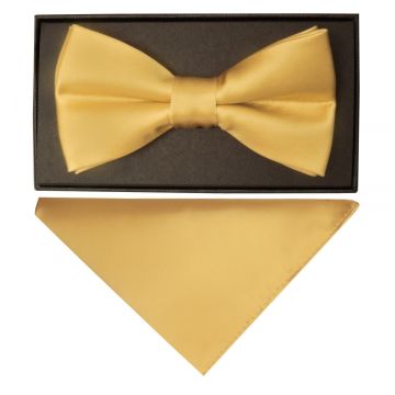 Plain Caramel Hand Made Mens Bow Tie and Pocket Square Set