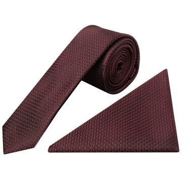 Burgundy Textured Skinny Tie and Pocket Square Set