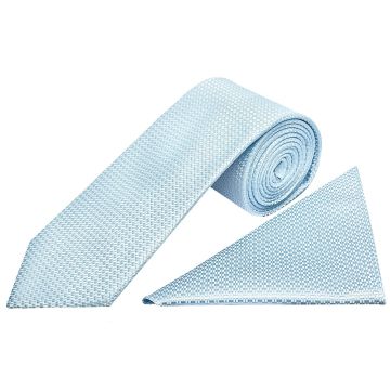 Sky Blue Textured Classic Tie and Pocket Square Set
