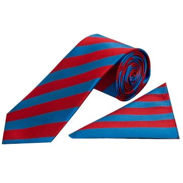 Red and Blue Striped Classic Men's Tie and Pocket Square Set