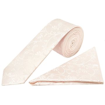 Blush Floral Skinny Men's Tie and Pocket Square Set