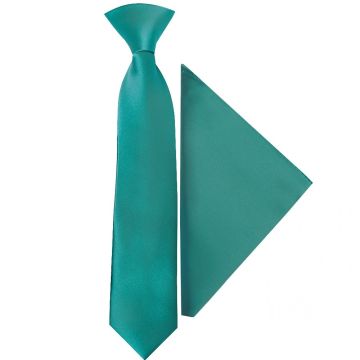 Pre Tied Teal Satin Boys Tie and Pocket Square Set Age 4-7