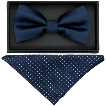 Navy Mens Bow Tie and Pocket Square Set