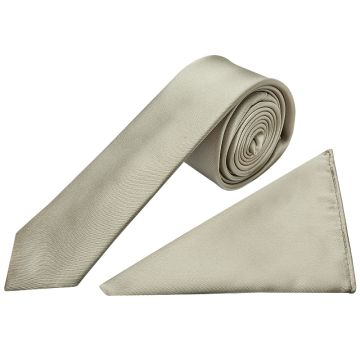 Plain Dusty Sage Satin Skinny Mens Tie and Pocket Square Set