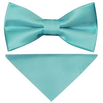 Pre Tied Tiffany Blue Boys Bow Tie and Pocket Square Set