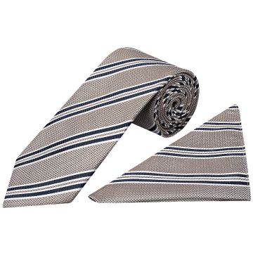 Silver Twin Stripe Classic Men's Tie and Pocket Square Set