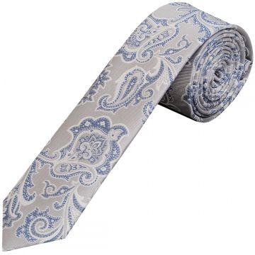 Silver and Blue Paisley Skinny Men's Tie