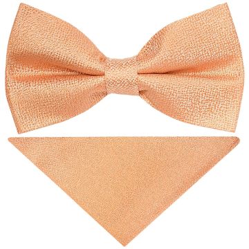 Pre Tied Peach Textured Silk Boys Bow Tie and Pocket Square Set