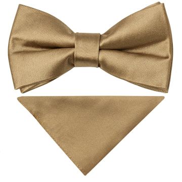 Pre Tied Iced Coffee Satin Boys Bow Tie and Pocket Square Set