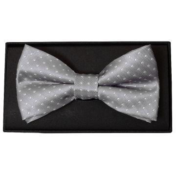 Handmade Silver And White Polka Dot Mens Bow Tie
