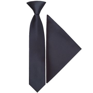 Pre Tied Navy Satin Boys Tie and Pocket Square Set Age 4-7