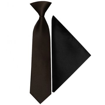 Pre Tied Black Satin Boys Tie and Pocket Square Set Age 4-7