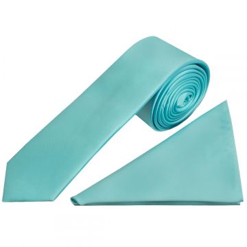 Tiffany Blue Satin Skinny Boys Tie and Pocket Square Set
