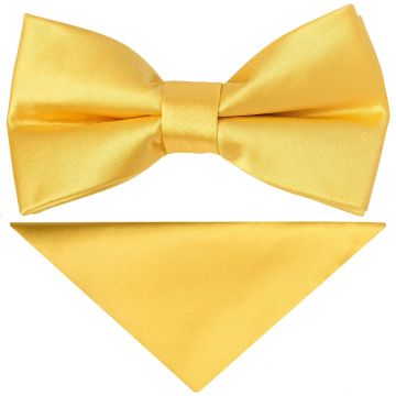 Pre Tied Yellow Gold Satin Boys Bow Tie and Pocket Square Set