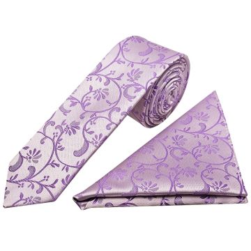 Cadbury Purple Floral Skinny Men's Tie and Pocket Square Set