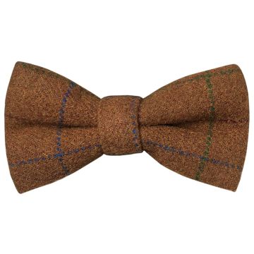 Pre Tied Light Brown Large Check Tweed Boys Bow Tie Age 8-11