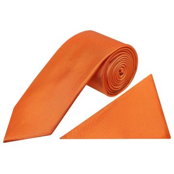 Orange Silk Twill Classic Mens Tie and Pocket Square Set
