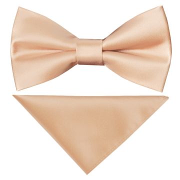 Pre Tied Nude Satin Boys Bow Tie and Pocket Square Set - Age 4-7