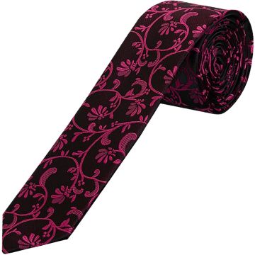 Black with Fuchsia Floral Skinny Men's Tie