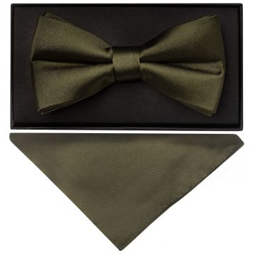 Plain Leaf Green Handmade Mens Bow Tie and Pocket Square Set