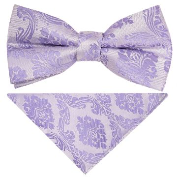 Pre Tied Lilac Paisley Boys Bow Tie and Pocket Square Set Age 4-7