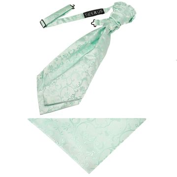 Mint Floral Men's Cravat Tie and Pocket Square Set