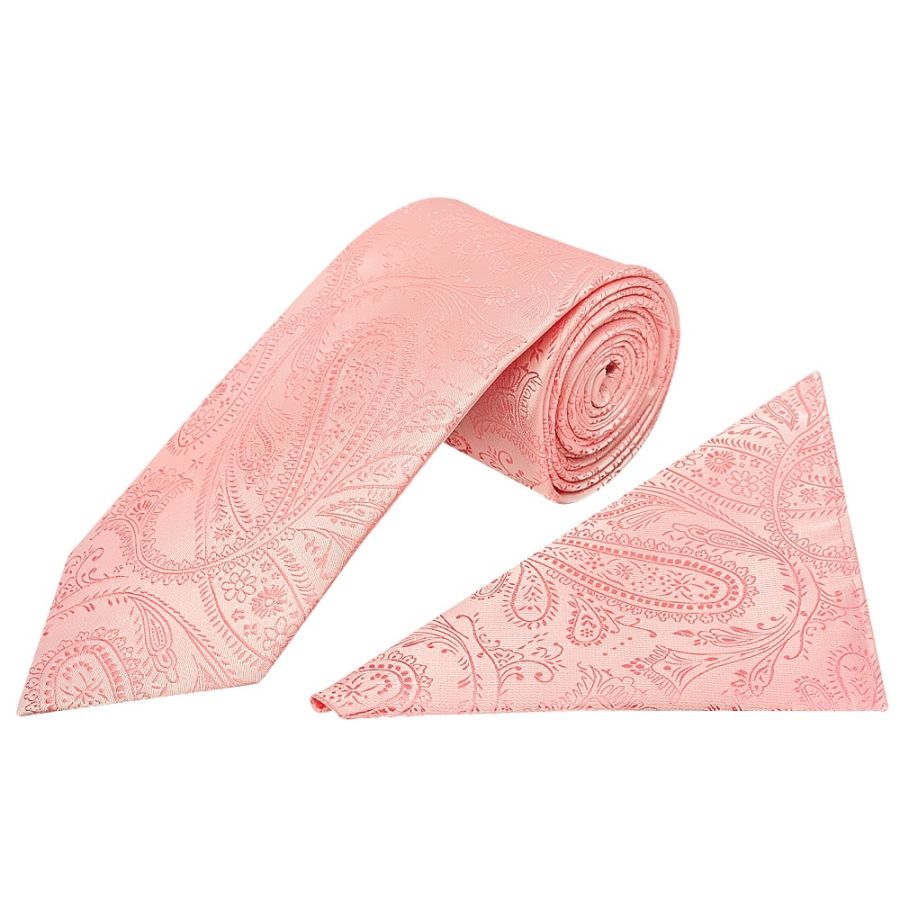 Light Pink Paisley Classic Men's Tie Pocket Square Set