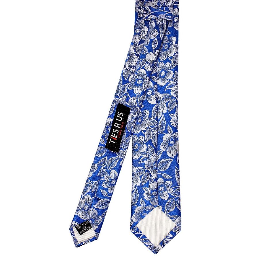 Mens Royal Blue Floral Silk Skinny Tie