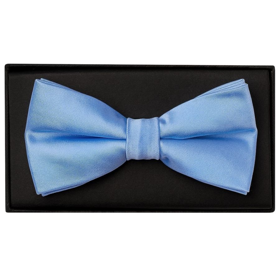 Plain Steel Blue Satin Handmade Mens Bow Tie and Pocket Square Set