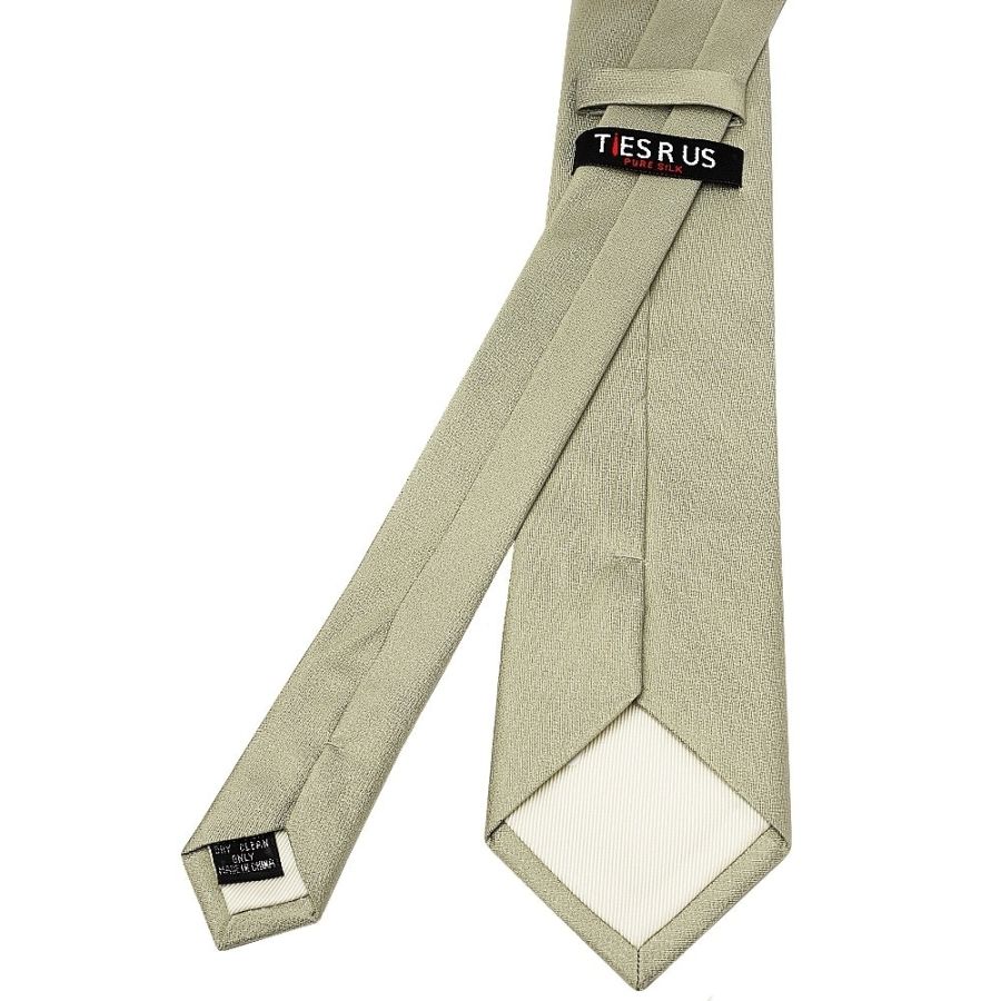 Plain Khaki Green Silk Classic Men's Tie and Pocket Square Set