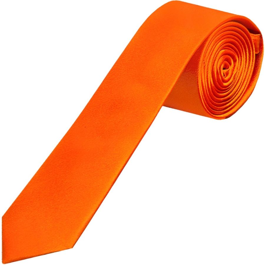 Plain Orange Satin Silk Skinny Men's Tie