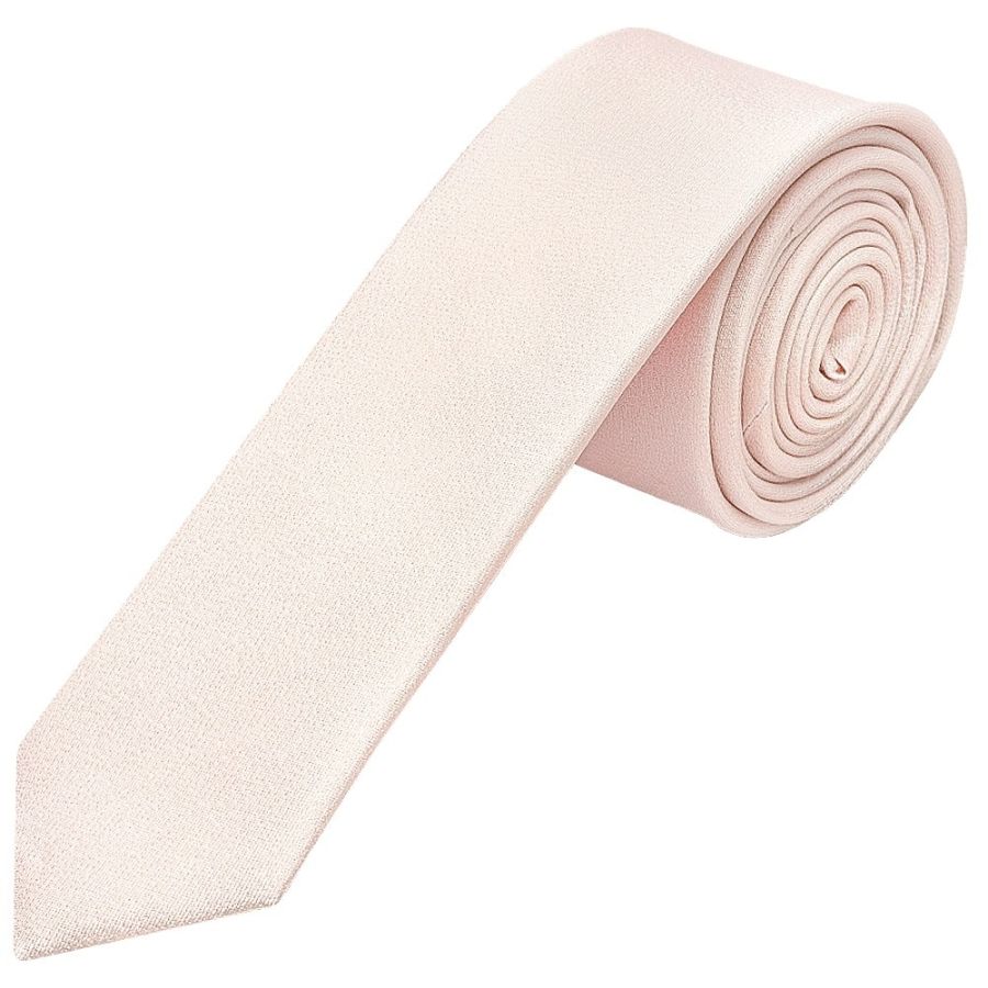 Plain Blush Silk Skinny Boys Tie and Pocket Square Set