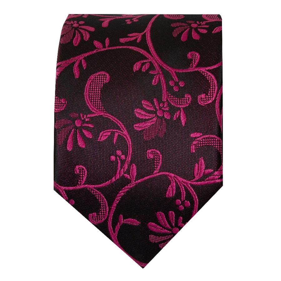 Black with Fuchsia Floral Skinny Boys Tie