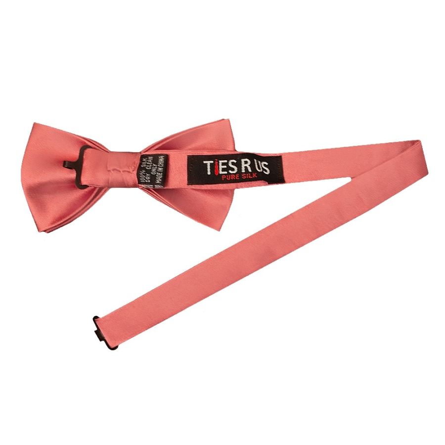 Plain Light Coral Satin Silk Mens Bow Tie