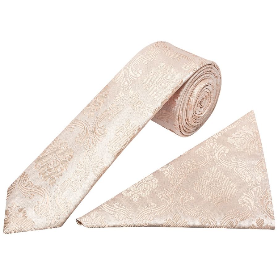 Nude Paisley Skinny Boys Tie and Pocket Square Set