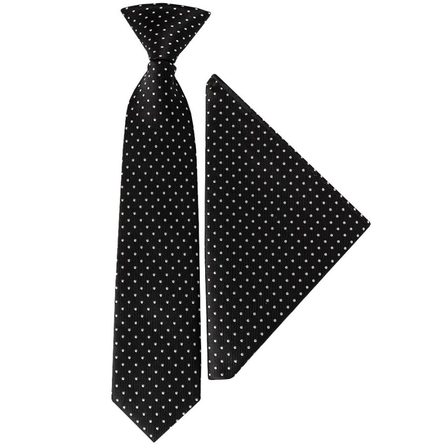 Pre Tied Black Polka Dot Boys Tie and Pocket Square Set - Age 4-7 Years
