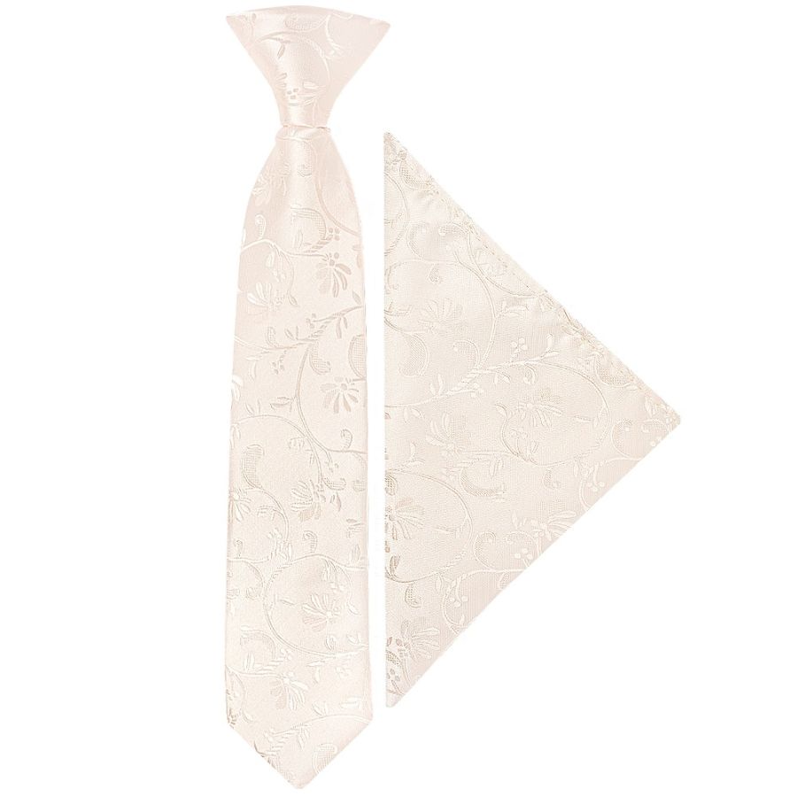 Pre Tied Blush Floral Boys Tie and Pocket Square Set - Age 4-7