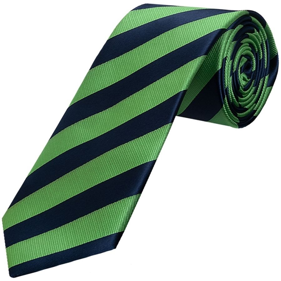 Navy and Lime Striped Classic Men's Tie and Pocket Square Set