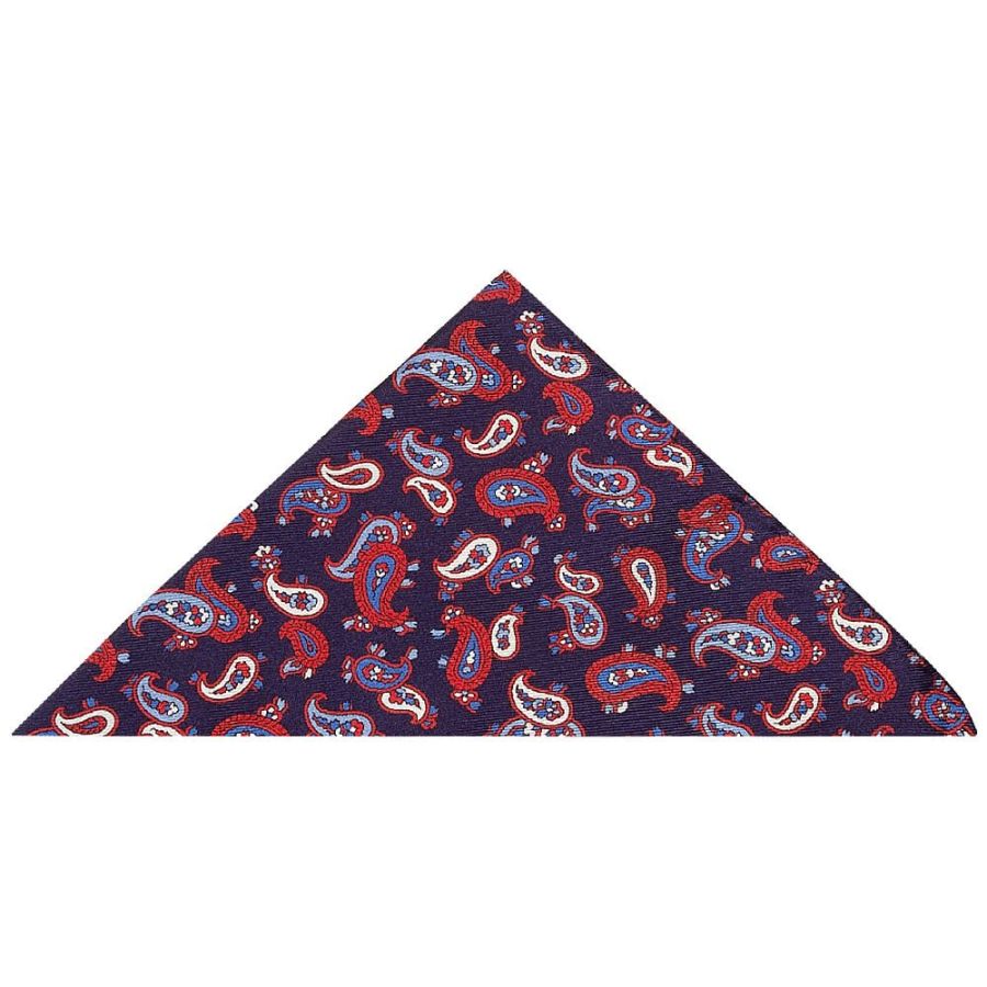 Navy with Red Mini Paisley Silk Pocket Square
